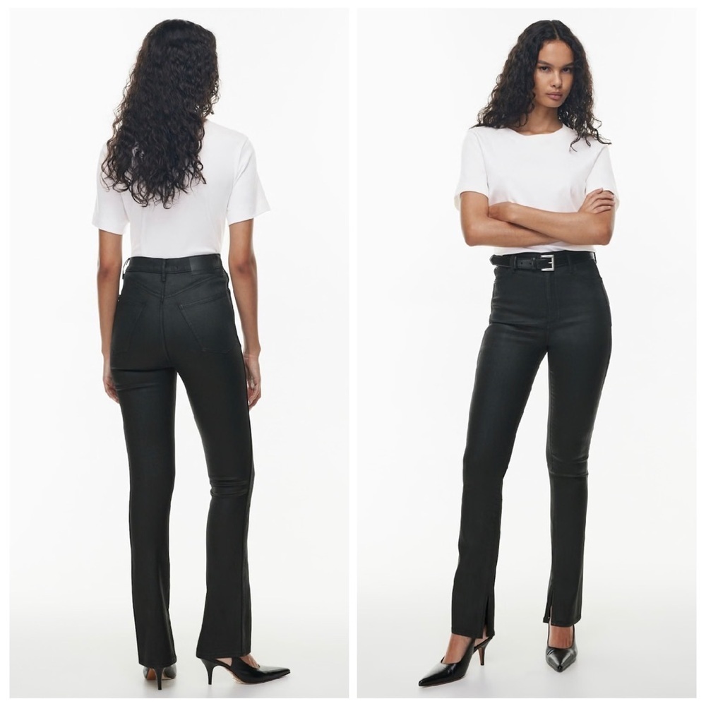 Denim Forum The Lola Split Hi Rise Skinny Jean Coated Stay Black Waxed Sz 32